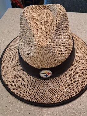 NFL Straw Fedora Hat with Black Band and Tan Weave